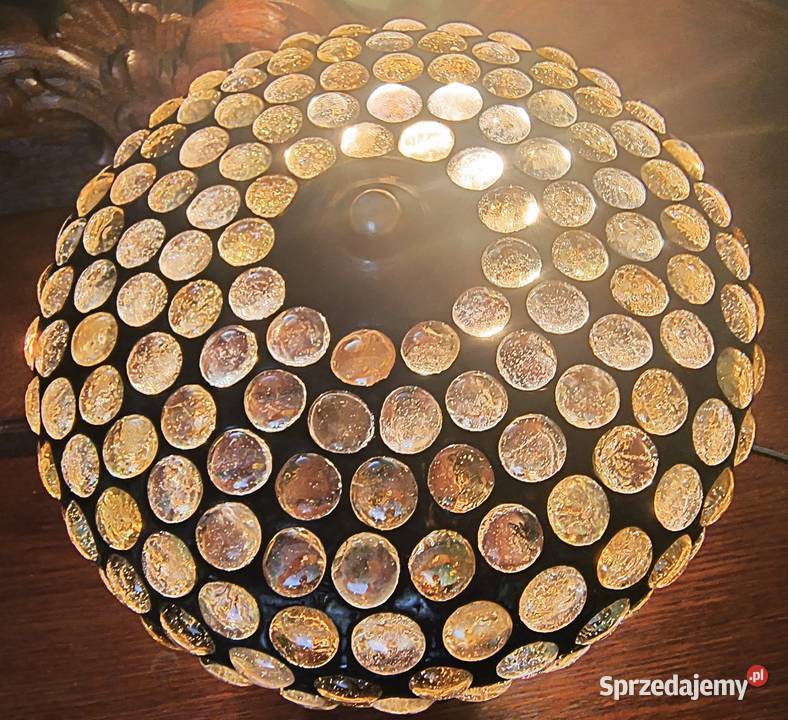 Piękna lampa witrażowa mosiądz szklane kaboszony wielkopolskie Wysoka