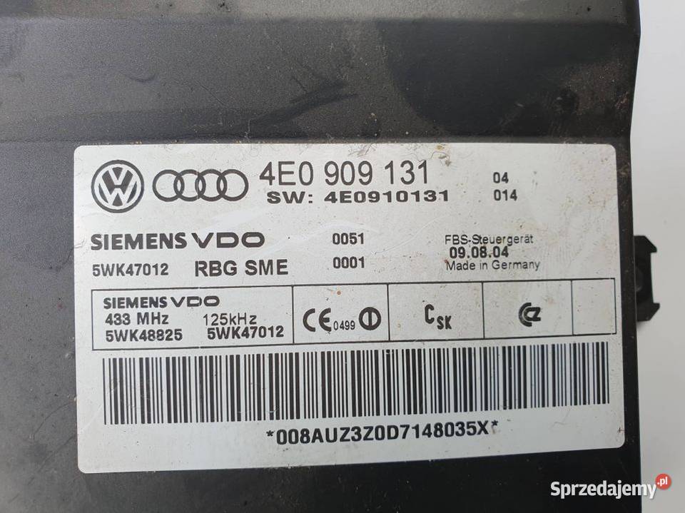 MODUŁ AUDI A8 D3 4E0909131 Pozostałe Lipno