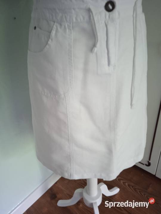 SPÓDNICZKA Z BIAŁEGO LNU DENIM CO r 42 Bez wzoru