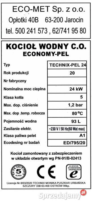 Kocioł 24kW 200m2 Podajnik żeliwny 5 klasa Piece i kominki Świdnik sprzedam