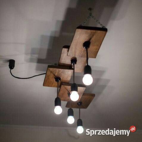 Lampa loft belka deska Dębowa półka kwiaty