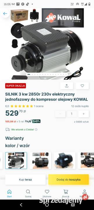 Silnik elektryczny jedno fazowy 3kw 2850r Lipiny Dolne
