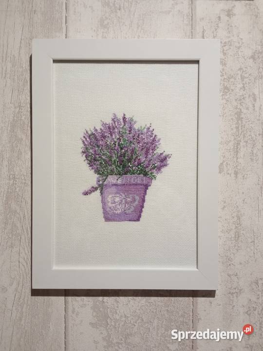Haftowany obraz Lawenda rękodzieło haft odcienie fioletowego Olsztyn