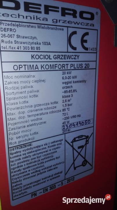 Kocioł grzewczy DEFRO Optima Komfort Plus 20 kW Piece i kominki