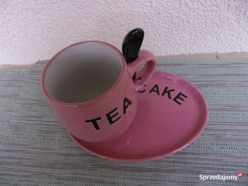 ładny komplet do herbaty i ciastka pudrowy róż Warszawa