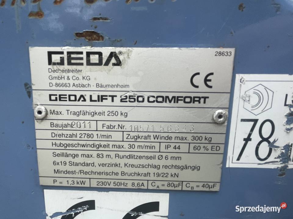 Winda dekarska Geda Lift Comfort 12m 78 drabina Ślesin