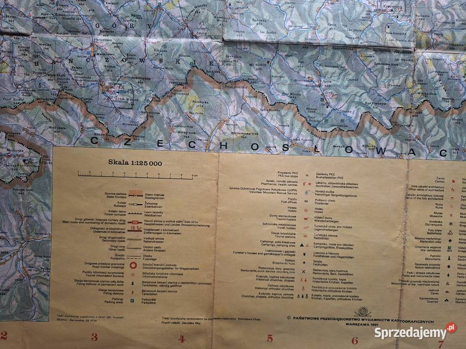 Beskid Niski i Pogórze 1 125 000 mapa Rok wydania 1981 Kultura i Rozrywka Kraków