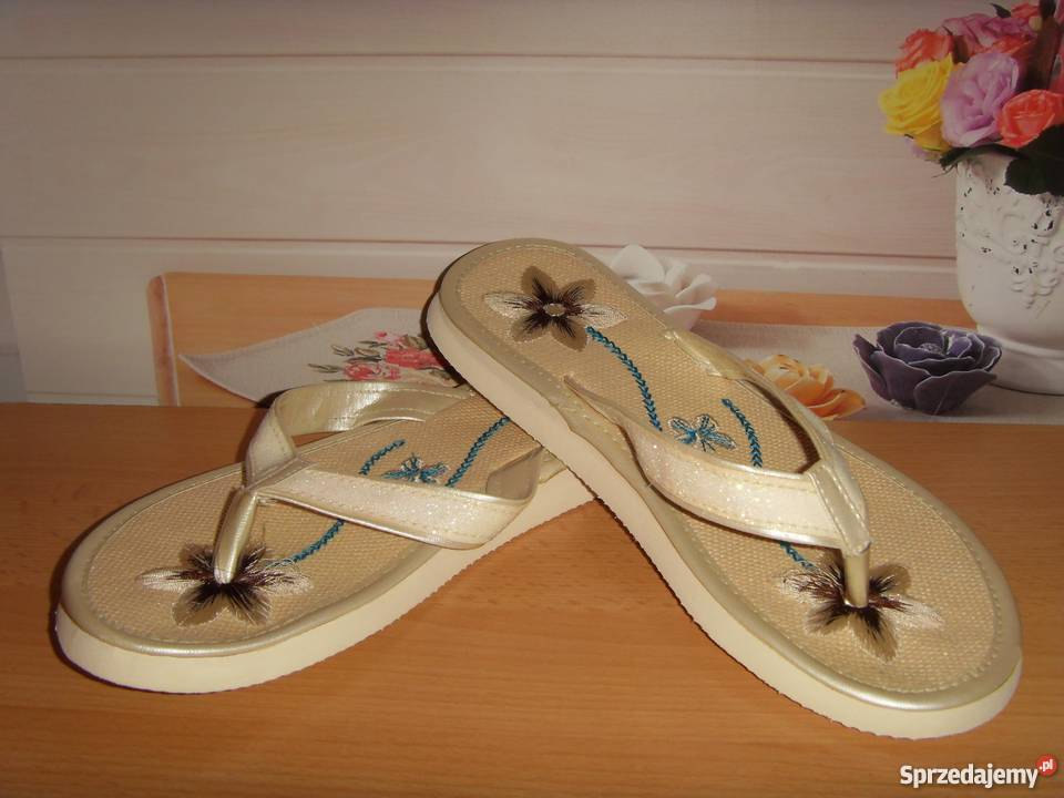 KLAPKIJAPONKI Z HAFTEM BEŻOWE LATO ROZMIAR 39 Rozmiar 39