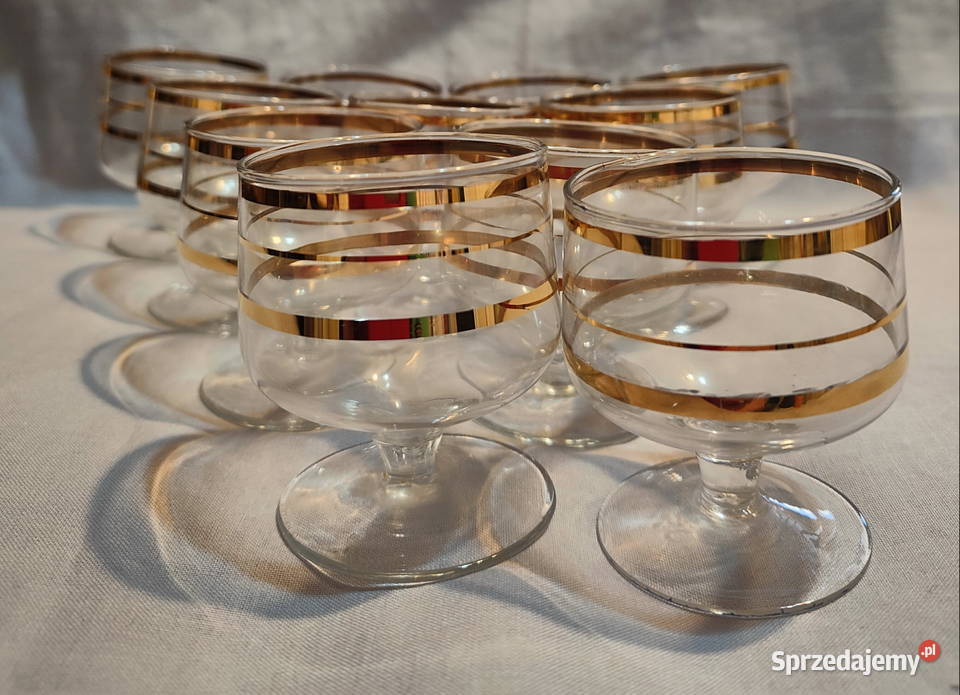 Vintage Kieliszki ze złotymi paskami 55 11 PRL Lublin