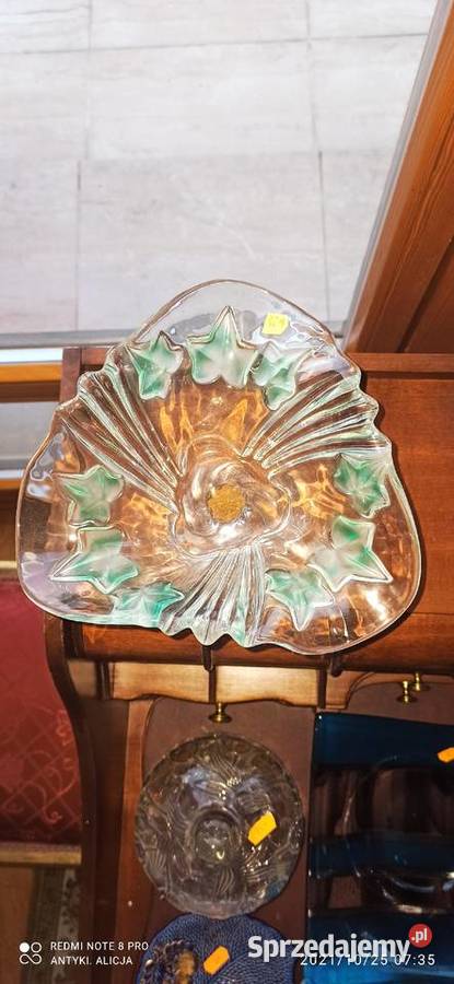 Patera na nodze liście zieloneszkło kryształowe Porcelana i szkło Gdańsk sprzedam