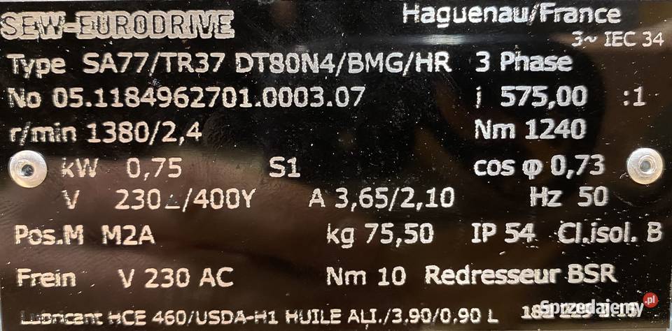 motoreduktor przekładnia 075kW 24obr 3fazowy kujawsko-pomorskie