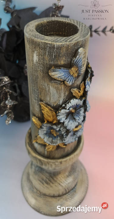 Komplet drewniany świecznik z podstawą na Pozostałe Ostróda sprzedam