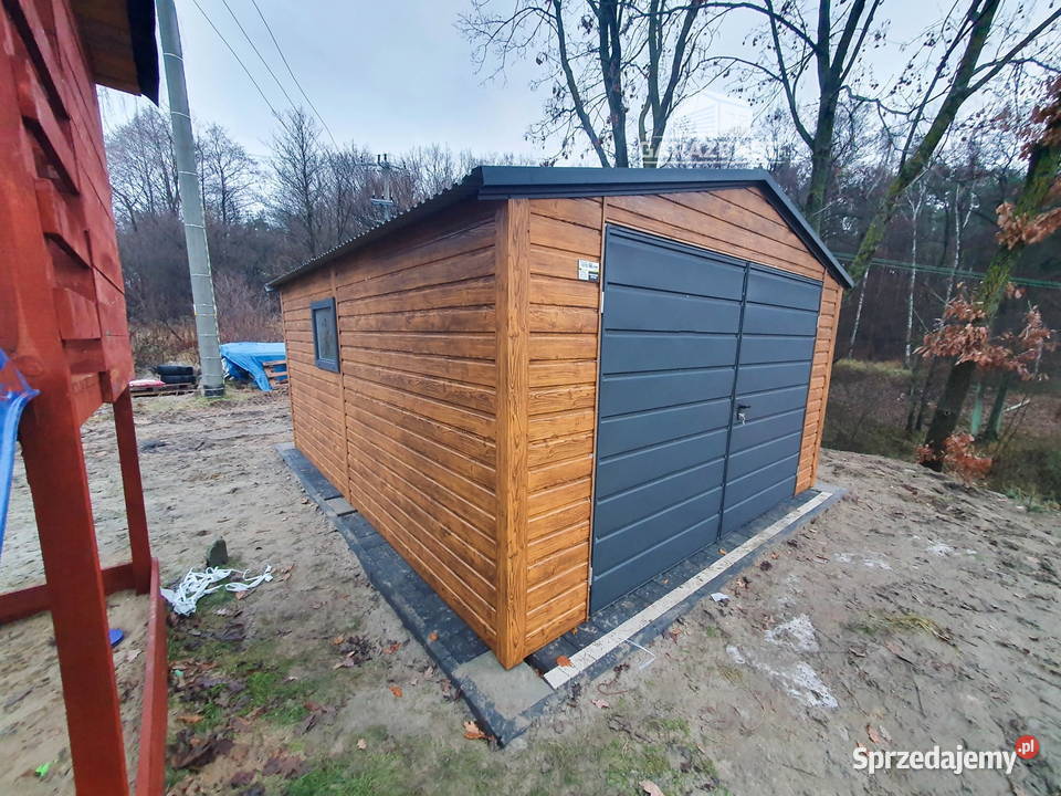 GARAŻ BLASZANY 4x5 m BRAMA OKNO ORZECH