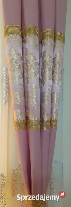Zasłony pudrowy róż ze złotym ornamentem wielokolorowy mazowieckie Mława sprzedam