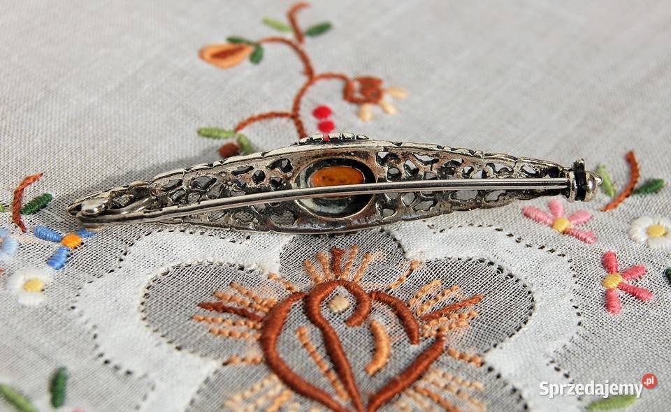 Stara broszka wiktoriańska bursztyn bałtycki Lublin