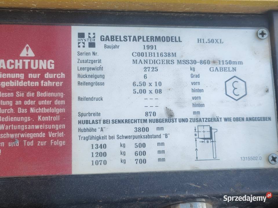 Wózek Hyster H175XL Lpg Udźwig 15T Przesuw Sandomierz