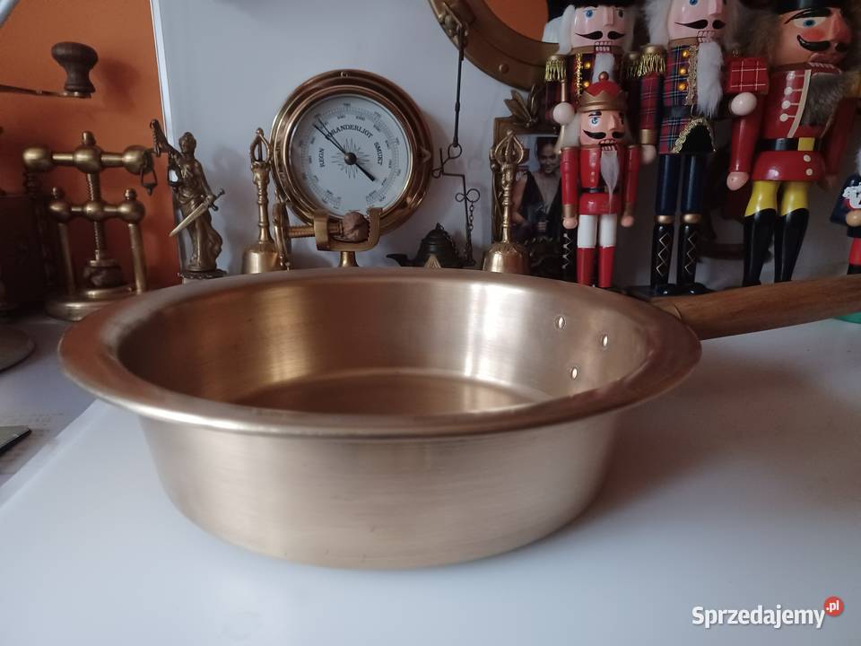 Piękna duża sygnowana patelnia mosiężna wielkopolskie Poznań sprzedam