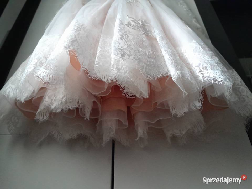 koronkowa Bladoróżowa sukienka midi 36Louboutin Solec-Zdrój