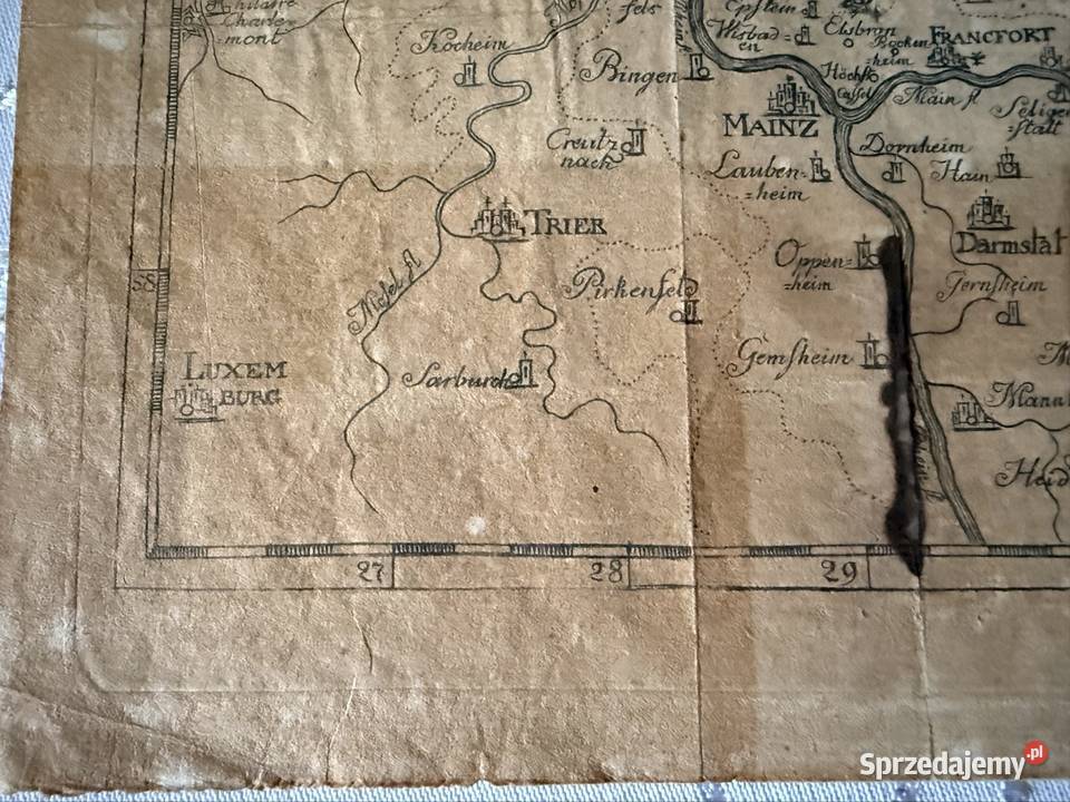 Mapa historyczna Hessen XIX wiek Mainz Niemcy Antyki śląskie Czerwionka-Leszczyny