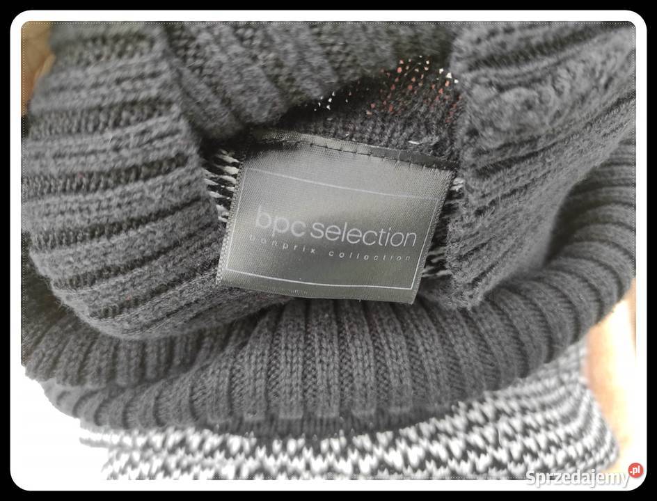Gruby sweter czarny z białym wzorem golf na zimę Inny wzór Płock