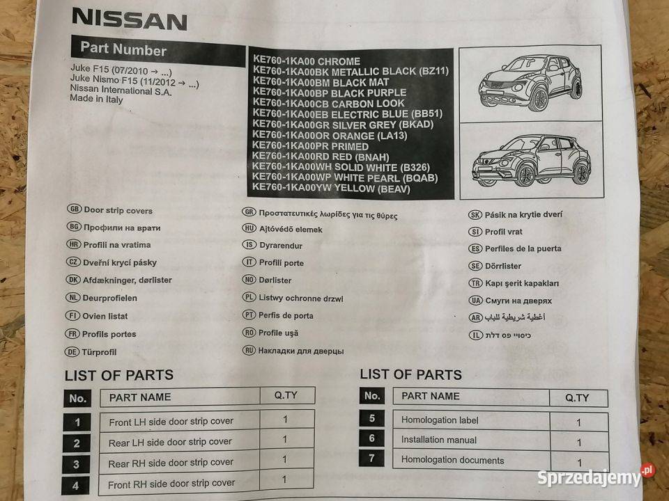 NISSAN JUKE F15 LISTWA DRZWI PRAWY TYŁ 10144142 osobowe Listwy i nakładki Pleszew