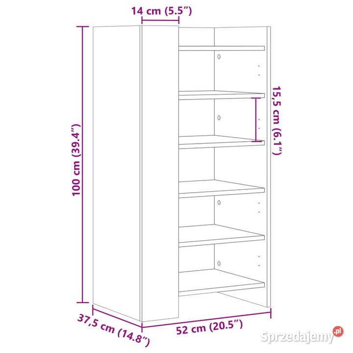 Szafka na buty szary dąb sonoma 52x375x100