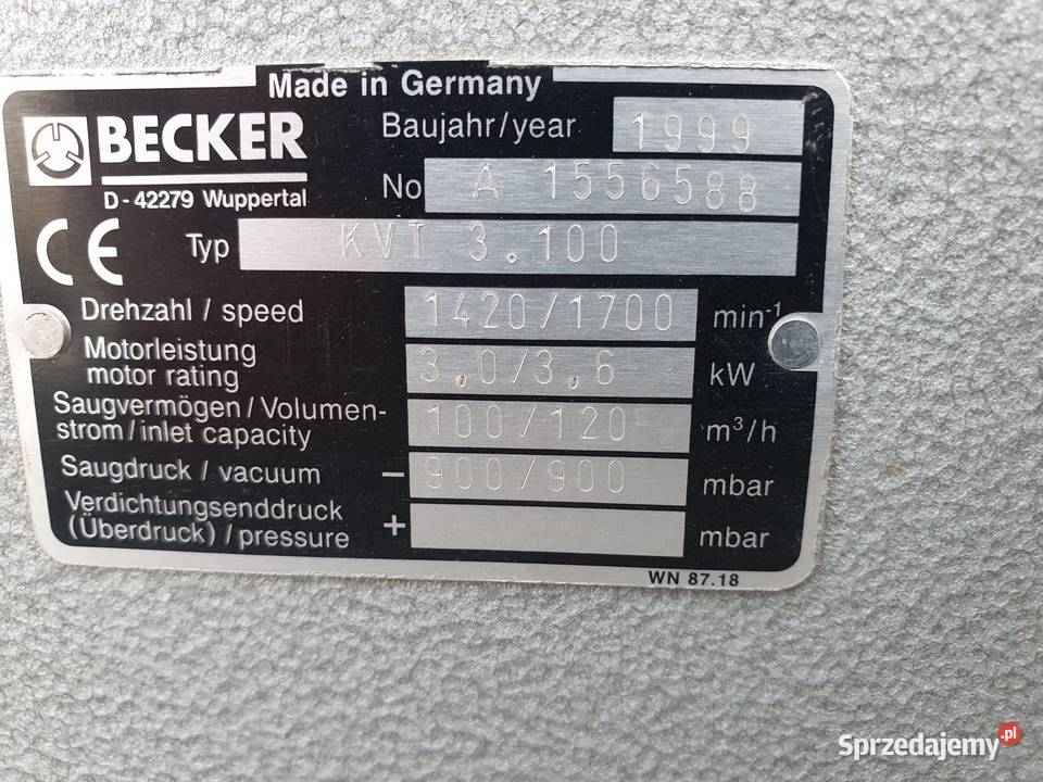 Pompa próżniowa Becker 3100 3100 3kW