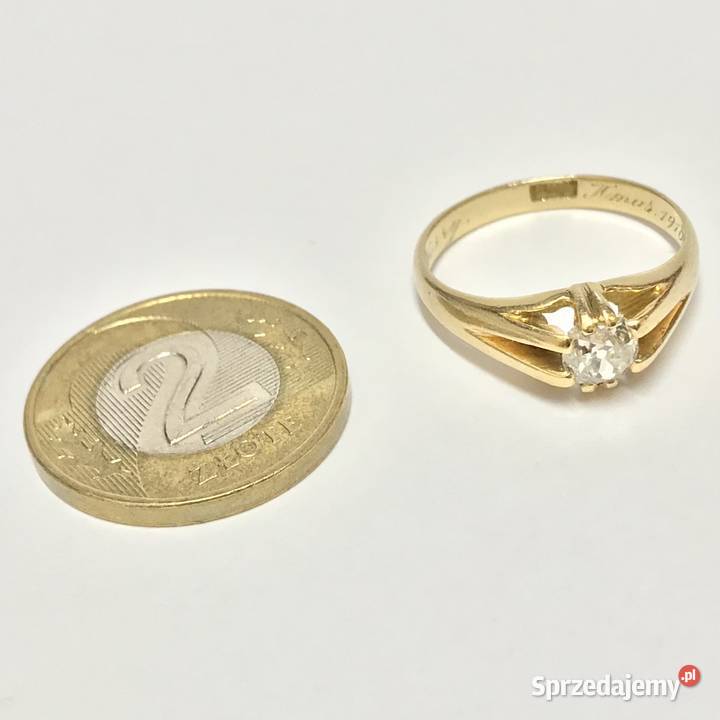 Złoty PIERŚCIONEK 750 18K z DIAMENTEM w starym Warszawa