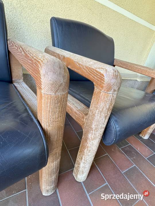 Dębowy komplet kanapa dwa fotele stolik 135cm