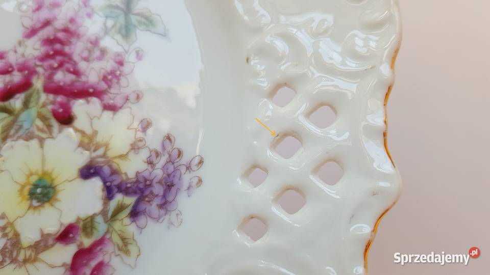 Stary ażurowy porcelanowy talerz talerzyk kwiaty