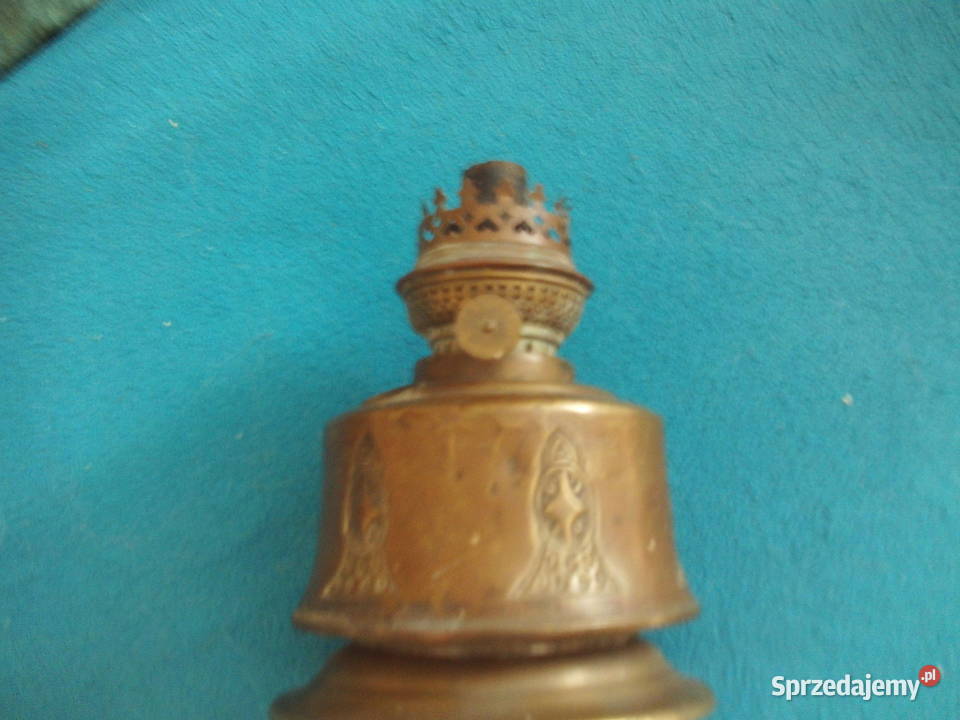 Duża stara mosiężna lampa naftowa wisząca Kalisz