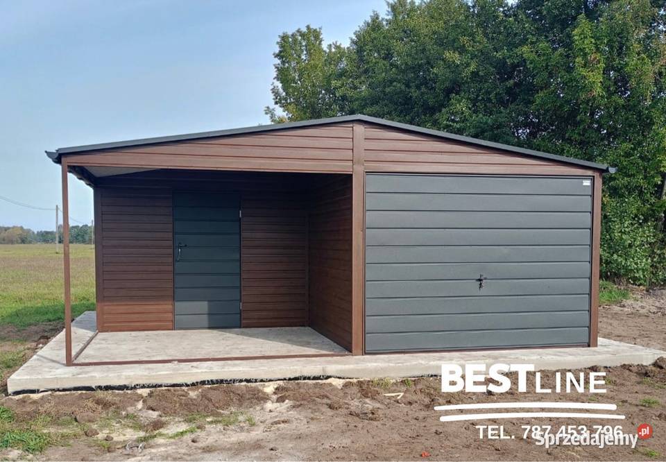 Garaż blaszany DREWNOPODOBNY orzech grafit