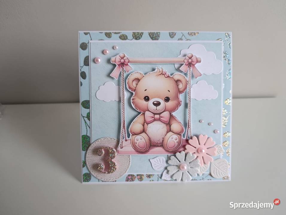 Kartka ręcznie robiona urodzinowa z misiem Łódź