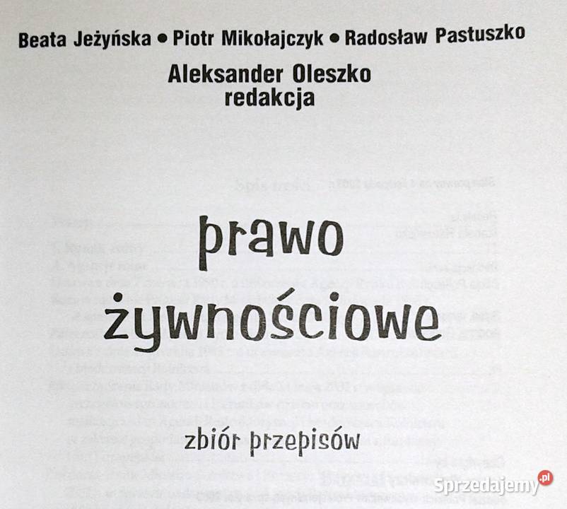 Prawo żywnościowe Zbiór przepisów Aleksander Chełm sprzedam