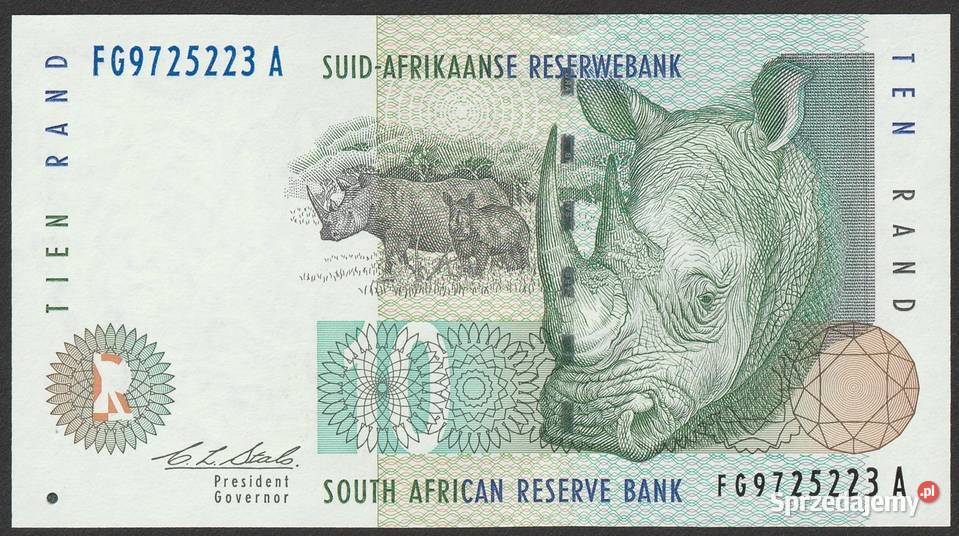 RPA Afryka Południowa 10 rand 1993 nosorożec UNC Łódź