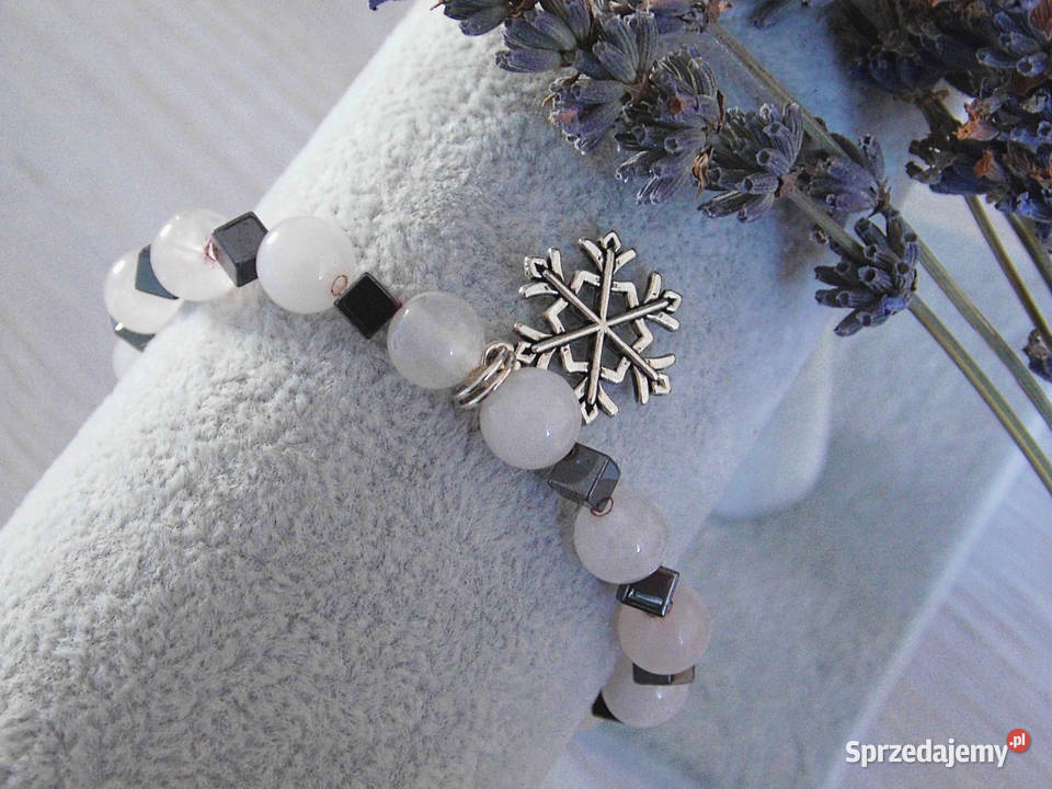 Bransoletki na gumce różowy kwarc hematyt płatek Kraków