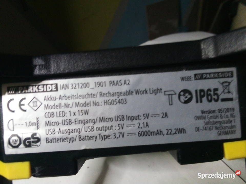 Lampa akumulatorowa robocza mocy15W PARKSIDE
