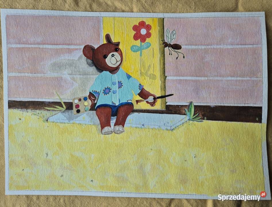 Miś Uszatek akwarela artysty piękna na prezent Brzesko