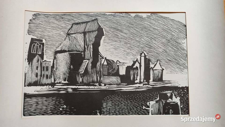 Zdzisław Król Gdańsk Motława grafika linoryt