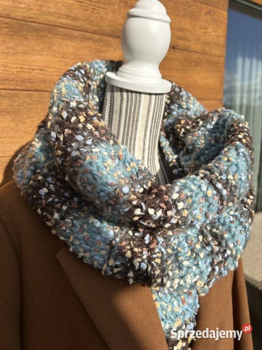 Szalik damski brązowo błękitny z wełną z Olsztyn