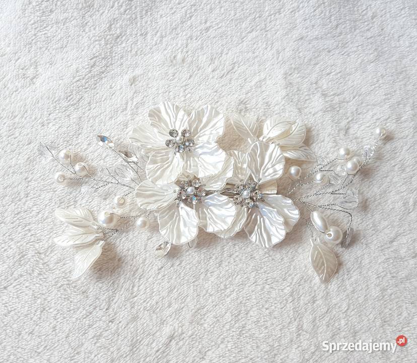 Spinka do włosów kwiaty białe koraliki róże Szczecin