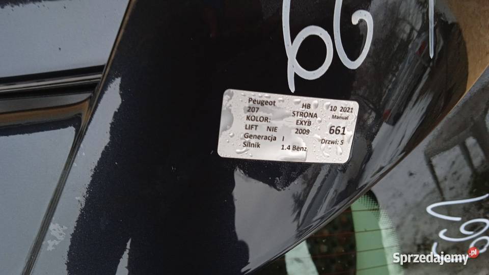 PEUGEOT 207 HB KLAPA TYŁ EXYB Zbierkowo