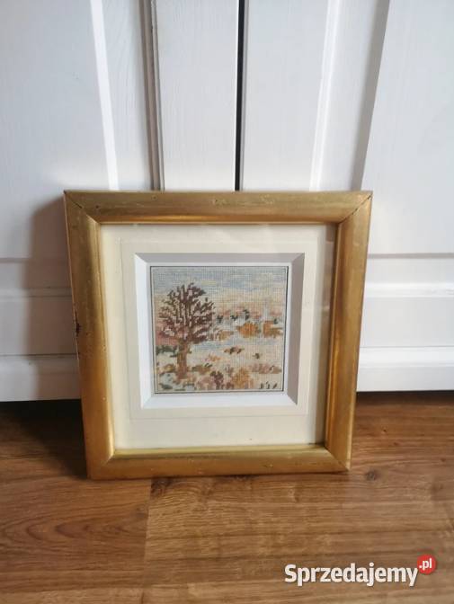 Klasyczna ramka z wyszywany zimowym widokiem Niepołomice