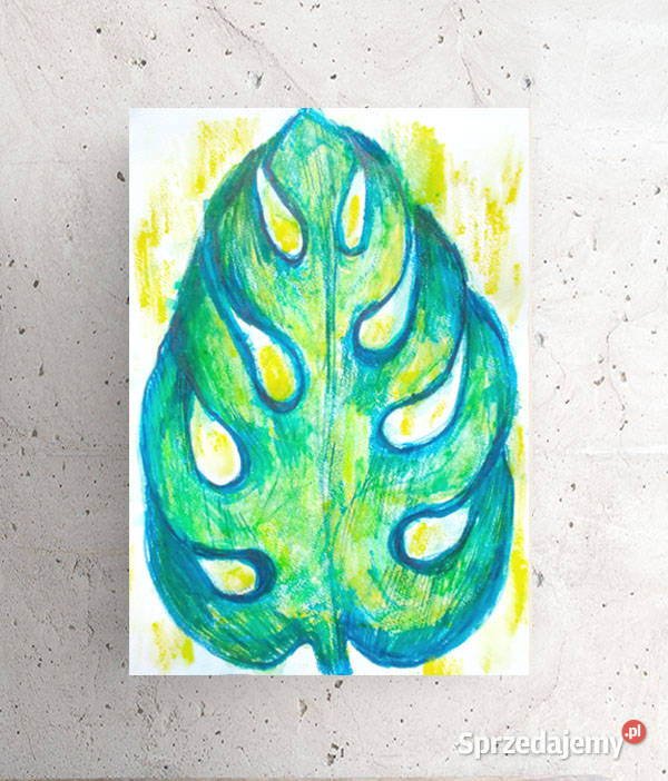 liść obraz A4 boho rysunek na ścianę botaniczna odcienie zieleni Dekoracje i ozdoby Łódź