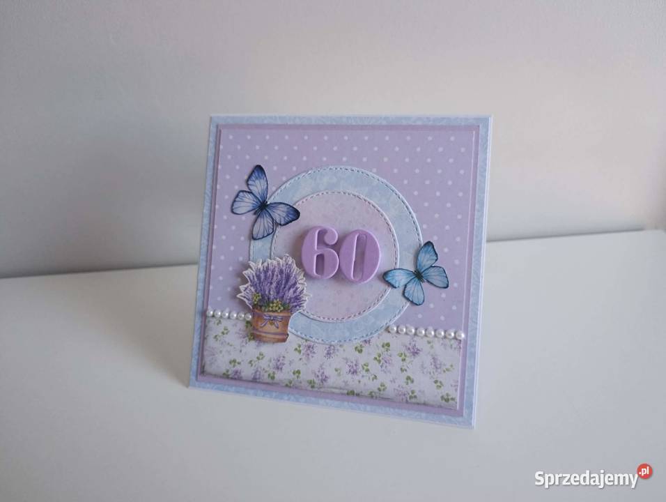 Kartka ręcznie robiona na urodziny fiolet Antyki, Sztuka, Kolekcje Łódź