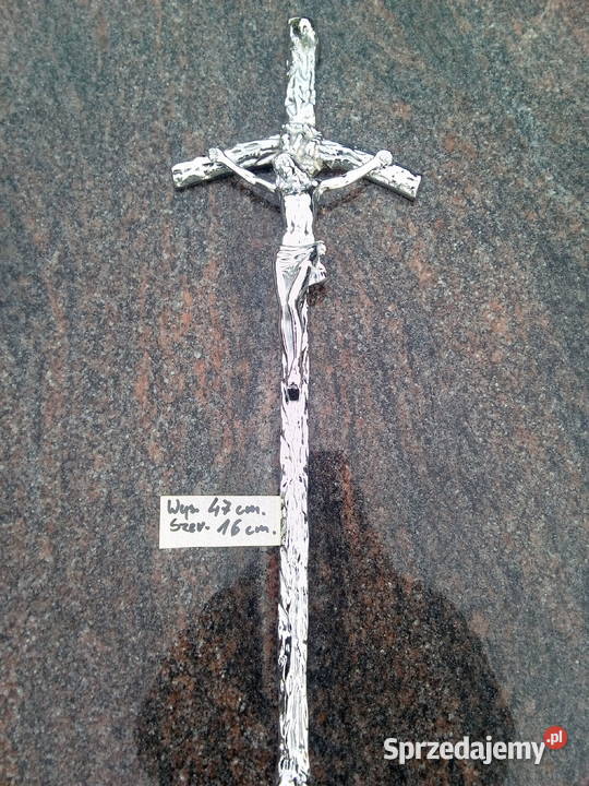 Krzyż papieski mosiężny chromowany dewocjonalia Strzegowo