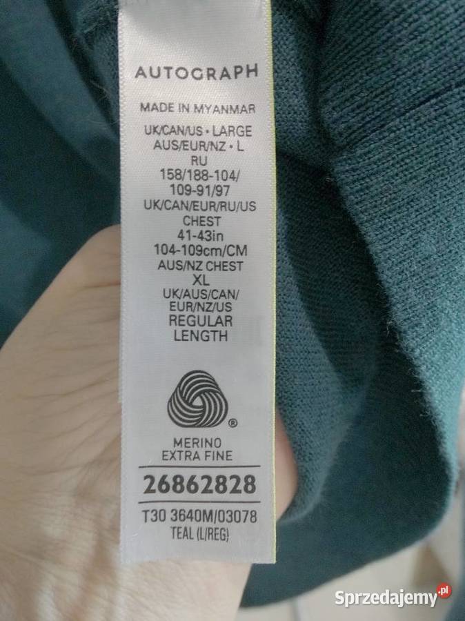 Sweter Męski Wełniany 100 Wełna Merino Fine Łomża