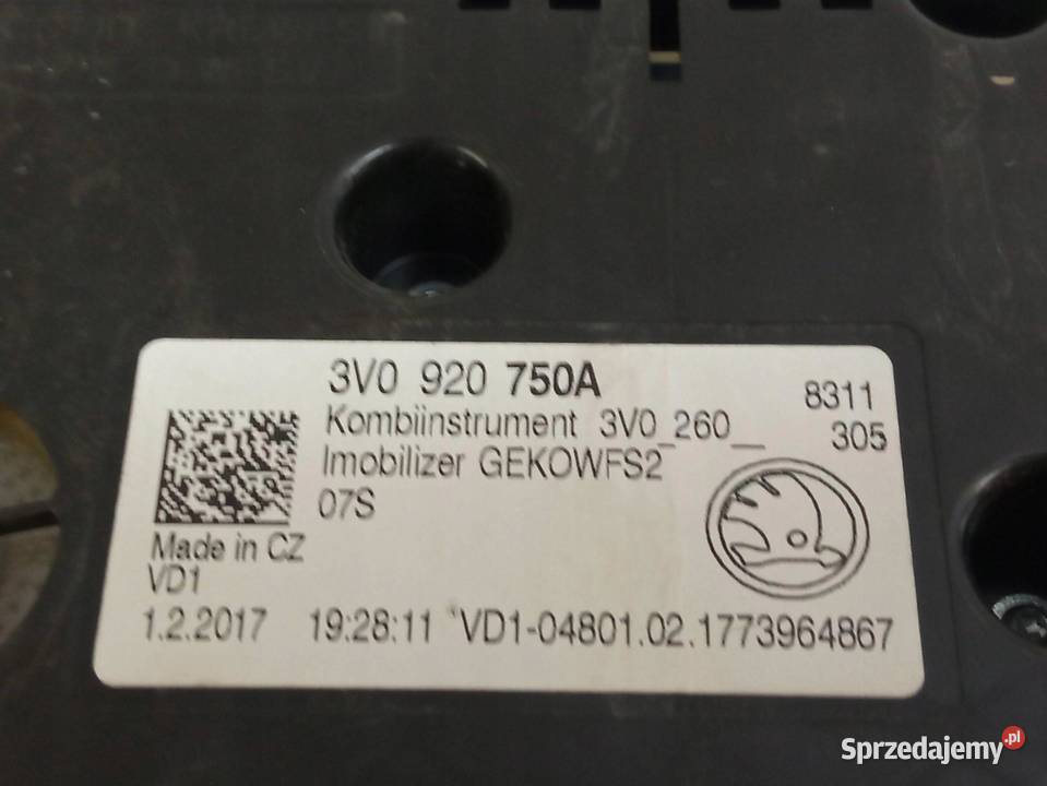 LICZNIK 20 TDI 140 3V0920750A 20 TDI 140 Skoda osobowe sprzedam