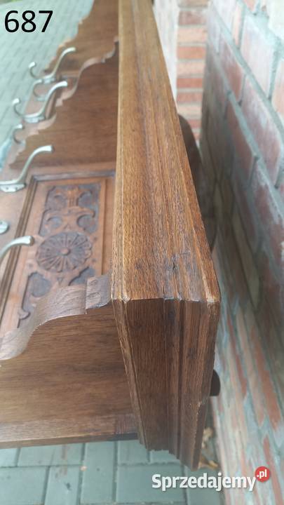 Wieszak dębowy z półką bciężki wiszący ścienny Gawroniec