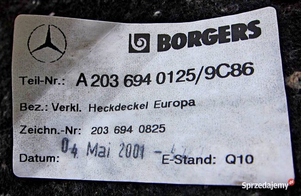 MERCEDES W203 WYKŁADZINA TYŁ 2036800125 mazowieckie